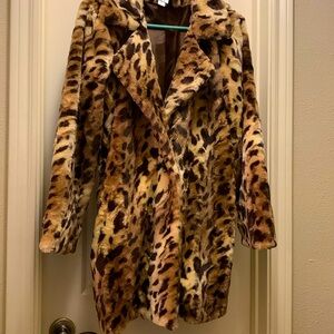 Anthropologie Ivy Jane Faux Fur Leopard Print Coat - Sz L